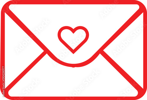 A bright red envelop with a white heart sticking out of it.
