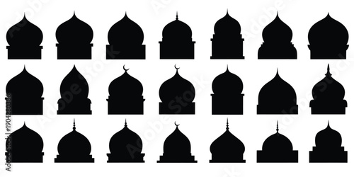 Islamic Dome Silhouettes, vector symbols of mosque domes and Arabic architecture, clean minimalist style, isolated on white background, ideal for Ramadan and Eid design, greeting cards, banners, socia