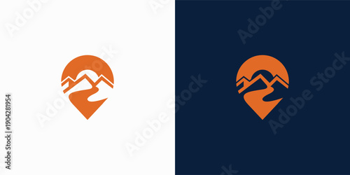 mountain logo design. Abstract outdoor adventure travel location logo vector illustration.