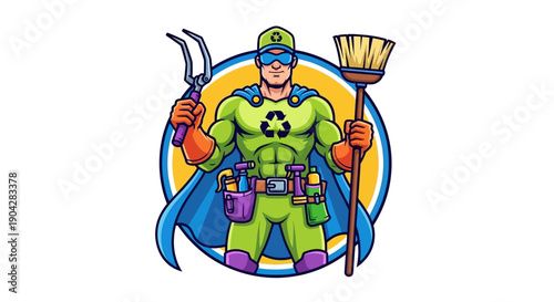 Eco-Friendly Superhero Saves the Environment with Tools in Vibrant Style