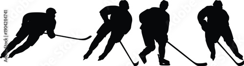 Ice Hockey Player Silhouette Vector Set
