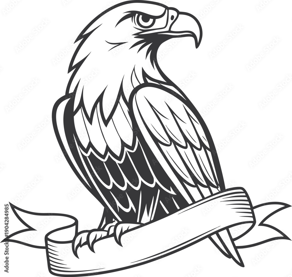 Obraz premium Vector eagle icon illustration with ribbon banner isolated on white background