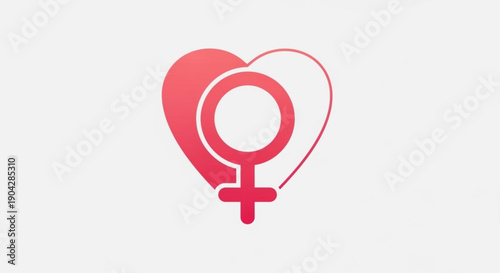 Female gender symbol inside a pink heart outline representing love and womens rights isolated on a clean white background