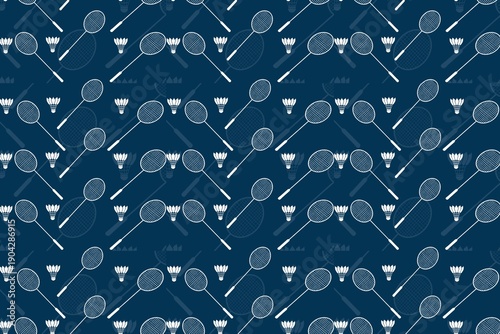 Sporty badminton rackets and shuttlecocks create a stylish seamless pattern, perfect for activewear, game promotions, or athletic lifestyle backgrounds