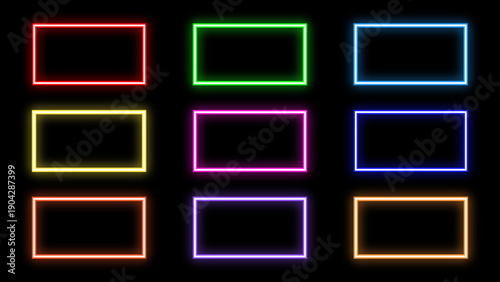 Neon Rectangle icon. Glowing rectangle sign vector. Varity neon color icon on black background.