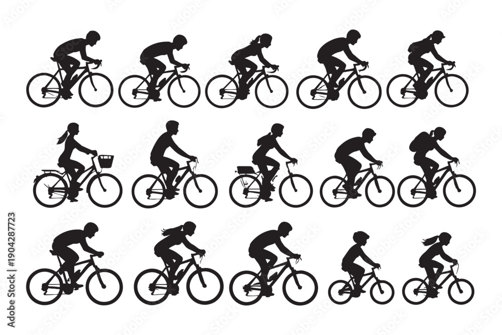 Obraz premium Cyclist Silhouette Set Bicycle Riders Vector Pack Cycling People Silhouettes