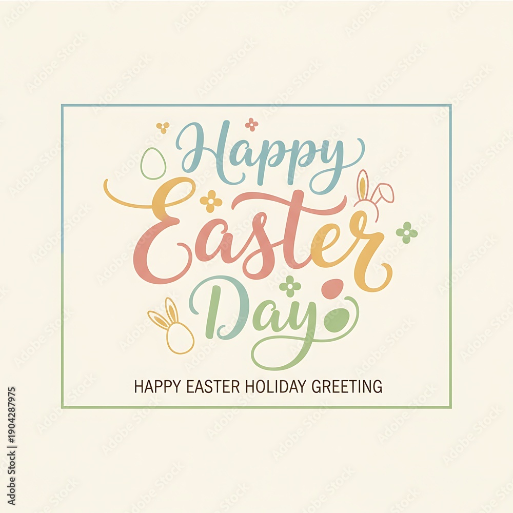 Obraz premium Colorful cursive message celebrating Easter, adorned with festive bunny illustrations