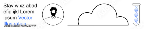 Cloud computing, genetics, online security, digital identity, future technology, science concepts. Line art of a person, cloud and DNA strand. Cloud computing and genetics concept
