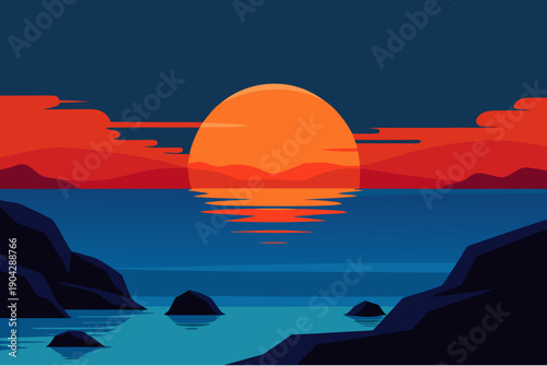 Vibrant sunset over calm waters