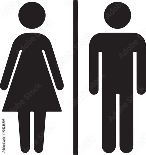 Male and Female Restroom Sign Icons Side by Side on White Background Keywords: restroom, toilet, WC, gender, male, female, man, woman
