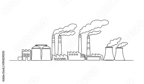 Industrial landmark continuous line drawing factory skyline ecology vector