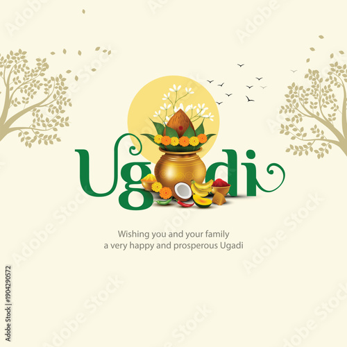 happy Ugadi New Year festival. Indian holiday celebrated by the inhabitants of Karnataka and Andhra Pradesh. abstract vector illustration graphic design.