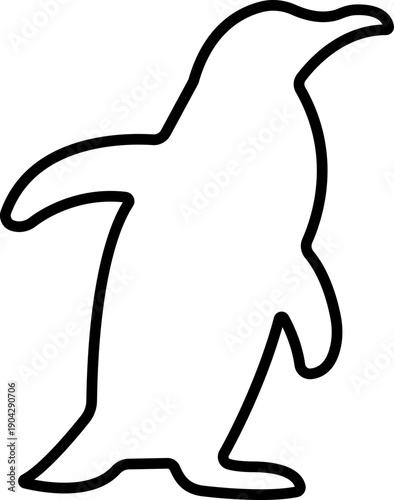 Penguin Line Style Vector Black Icon, Antarctic Bird Silhouette Symbol and Wildlife Outline Graphic Group Featuring Penguin, Seabird and Flightless Bird