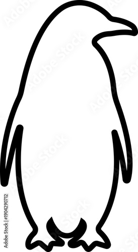 Penguin Line Style Vector Black Icon, Antarctic Bird Silhouette Symbol and Wildlife Outline Graphic Group Featuring Penguin, Seabird and Flightless Bird