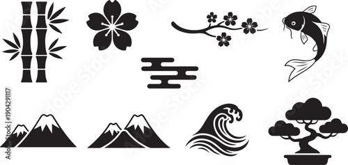 Traditional japanese symbols and motifs showcasing nature and culture
