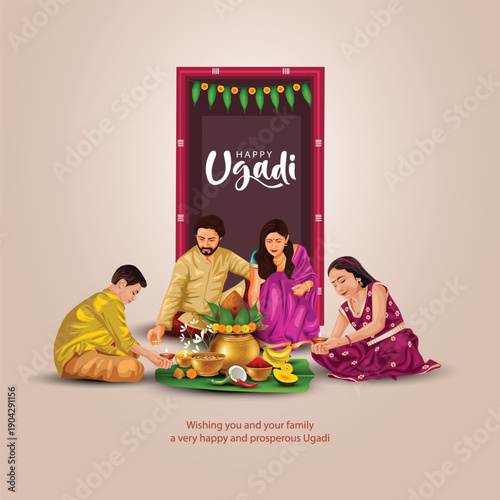 happy Ugadi New Year festival. Indian holiday celebrated by the inhabitants of Karnataka and Andhra Pradesh. abstract vector illustration graphic design.