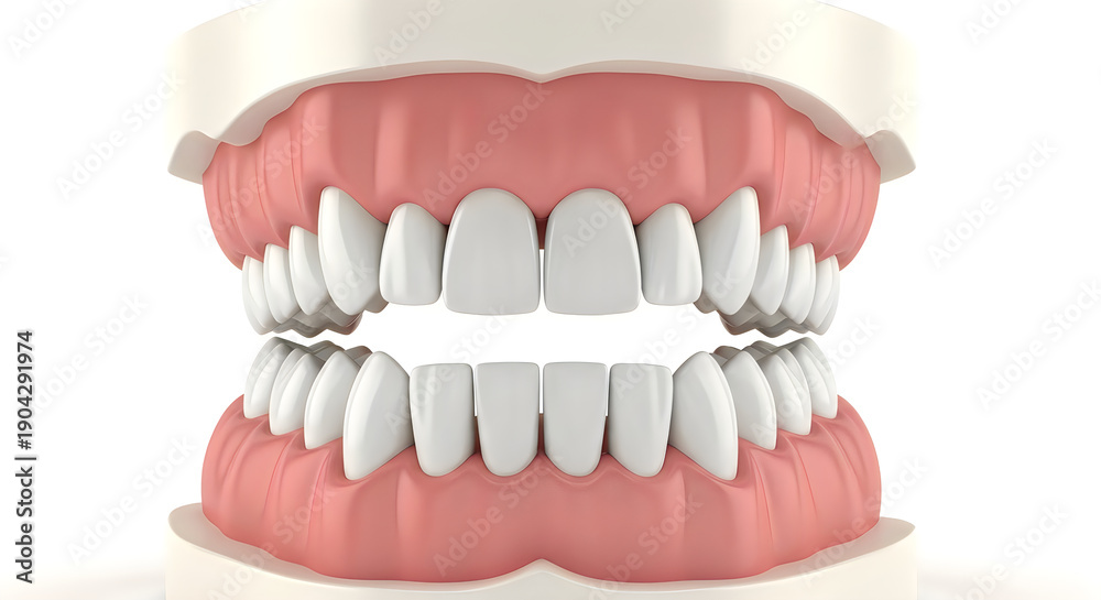 Obraz premium Dental model with white teeth and pink gums on white background for dentistry