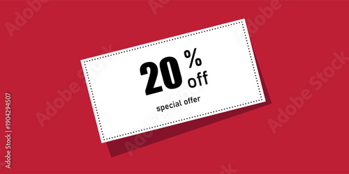 Vector illustration of discount coupon with 20% off special offer. Discount banner.