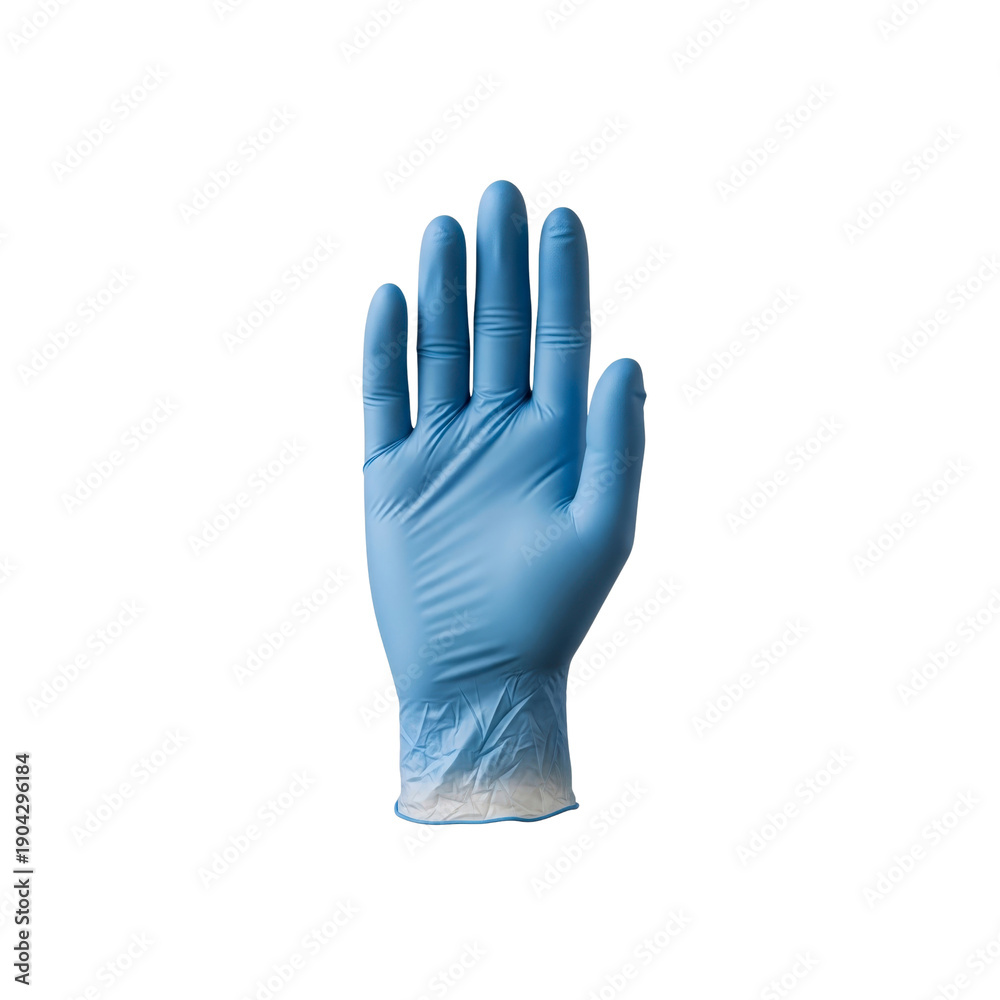Fototapeta premium Blue disposable medical glove isolated On Transparent Background