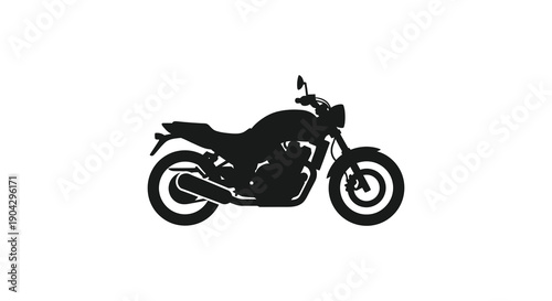 A stark silhouette of a motorcycle is prominently displayed against a clean bright white background high quality professional