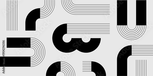 Monochrome, white, gray, black. Abstract linear pattern illustration with flowing parallel stripes. Clean modern art composition, ideal for branding, packaging, editorial layouts, stylish backgrounds