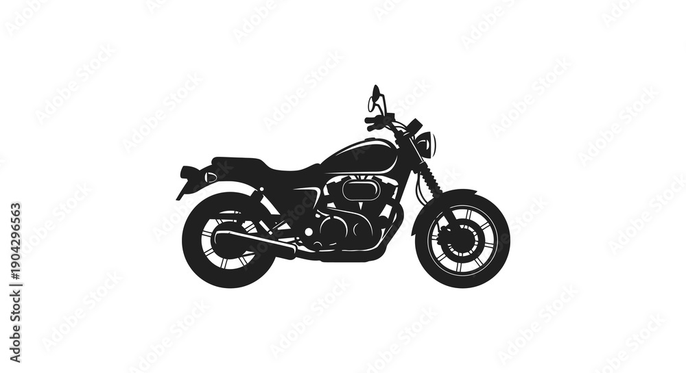 Fototapeta premium A striking silhouette of a classic motorcycle is presented in black against a clean white background high quality