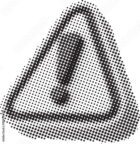 Halftone style warning sign icon featuring a large exclamation mark inside.
