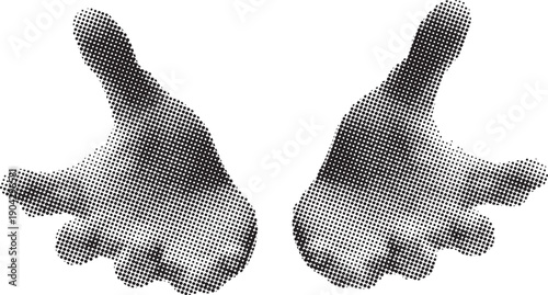 Two open black and white hands gesture invitingly for a welcoming presentation