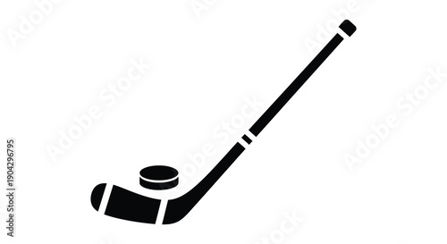 A simple black and white illustration depicts a hockey stick and puck representing the sport of ice hockey
