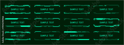 サイバー風見出しタイトルフレームセット / HUD・近未来UIデザイン（緑）