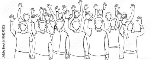 Group Of People Greeting Hands Up Continuous One Line Drawings
