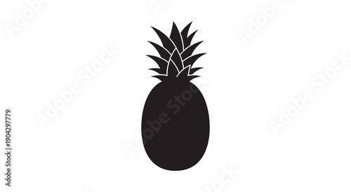 A striking black and white silhouette depicts a pineapple with a detailed crown and textured body high quality professional modern