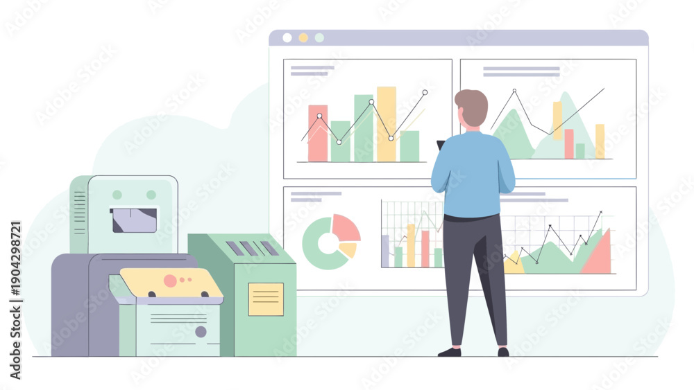 Obraz premium Data Analysis and Visualization Man Analyzing Charts.