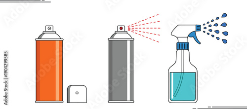 Cleaning Spray Bottle and Aerosol Can Illustration Set with Disinfectant Household Sanitizer and Chemical Spray Containers for Hygiene Designs
