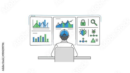 Data Analyst Reviewing Security and Performance Dashboards.