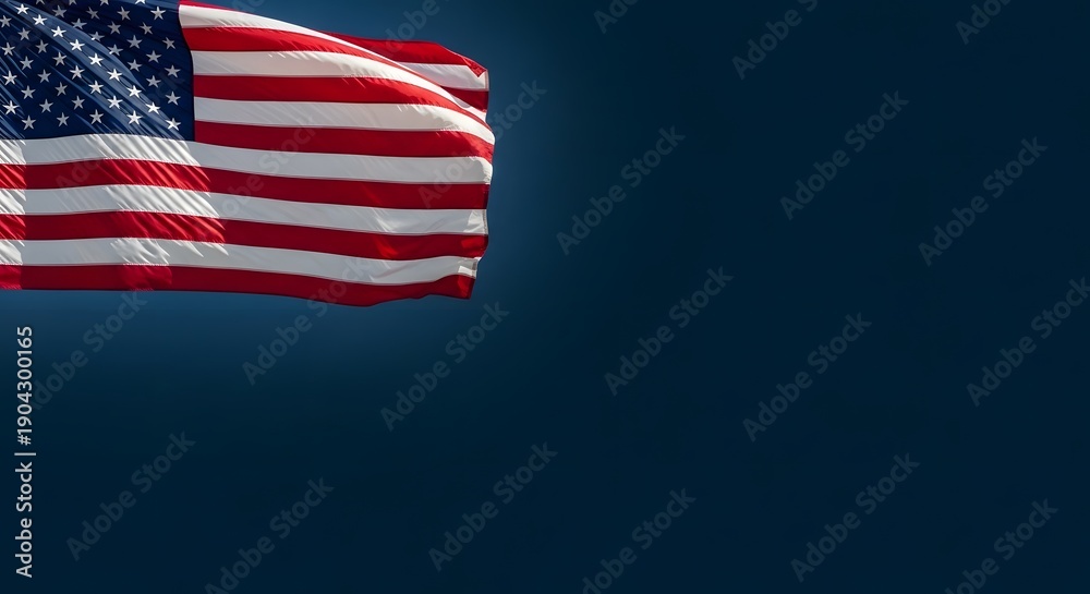 Obraz premium Waving american flag against dark blue background