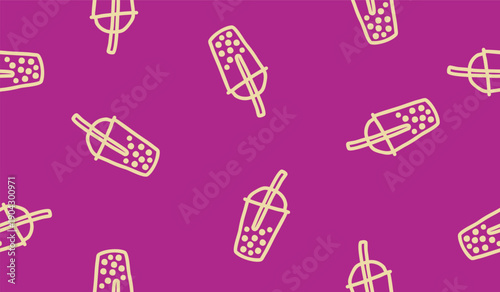Cute bubble tea drink pattern background vector design