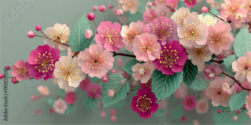 Vibrant tropical hibiscus flowers and exotic green leaves watercolor illustration set