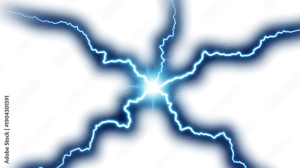 Fototapeta premium Blue Plasma Lightning Discharge Bolt Isolated on White Background for Digital Compositing