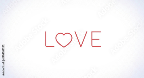 Red love text with heart symbol on white background simple and modern design