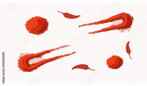 Realistic paprika and chili pepper powder scatter vector illustration