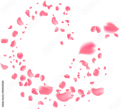 Flying pink rose petals in circular motion romantic aesthetic for perfume and fabric softener advertisement cosmetic product promotion Valentines Day wedding copy space