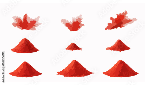 Chili pepper powder splashes realistic vector spice scatter set