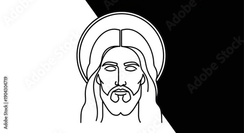 Line art drawing of Jesus Christ with halo.