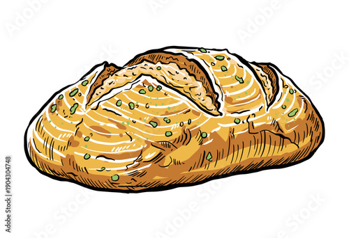 Fresh artisan bread vector design. Bakery menu artwork. Organic rustic sourdough bread sketch. Vintage graphic print design. Food market poster illust