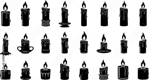 Candle Flame Silhouette Vector Icon Set