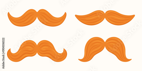 St. Patrick's Day vector set of red ginger leprechaun mustaches. Different shapes of orange facial hair for Irish holiday party props, costume design, carnival masks and festive character creation.