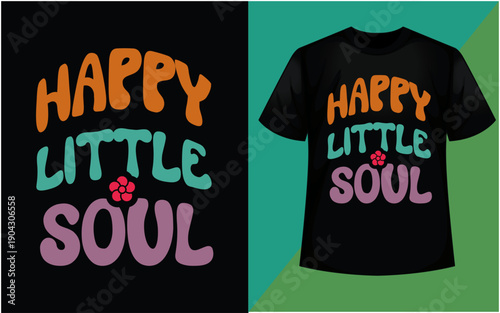 Cute black t-shirt with happy little soul colorful text design