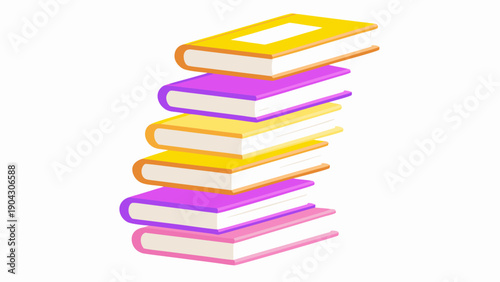 Stack of colorful books floating independently in mid air symbolizing learning and organization