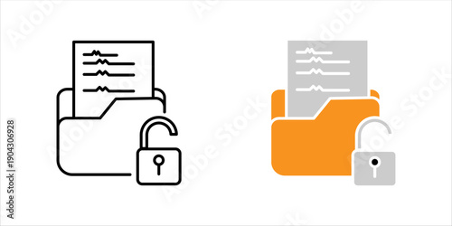 Outline icon of a document folder with a padlock symbolizing data security, privacy protection, secure files, and information safety
